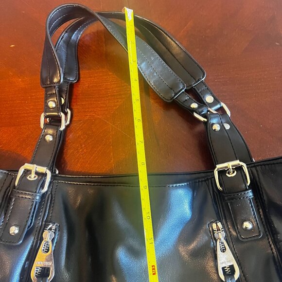 Nine West Black Faux Leather Tote Bag Dual Handles‎ Leopard Print Lining handbag - Picture 9 of 10